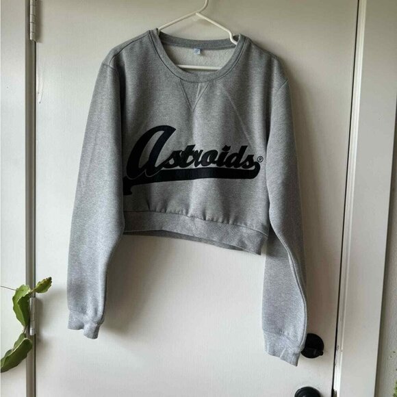 Upcycled Large grey cropped Astroids Jersey sweatshirt sweater TYPO - Picture 4 of 9